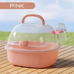 Compact Clear Hamster Travel Cage with Water Bottle - Breathable and Durable Small Pet Carrier (Pink)