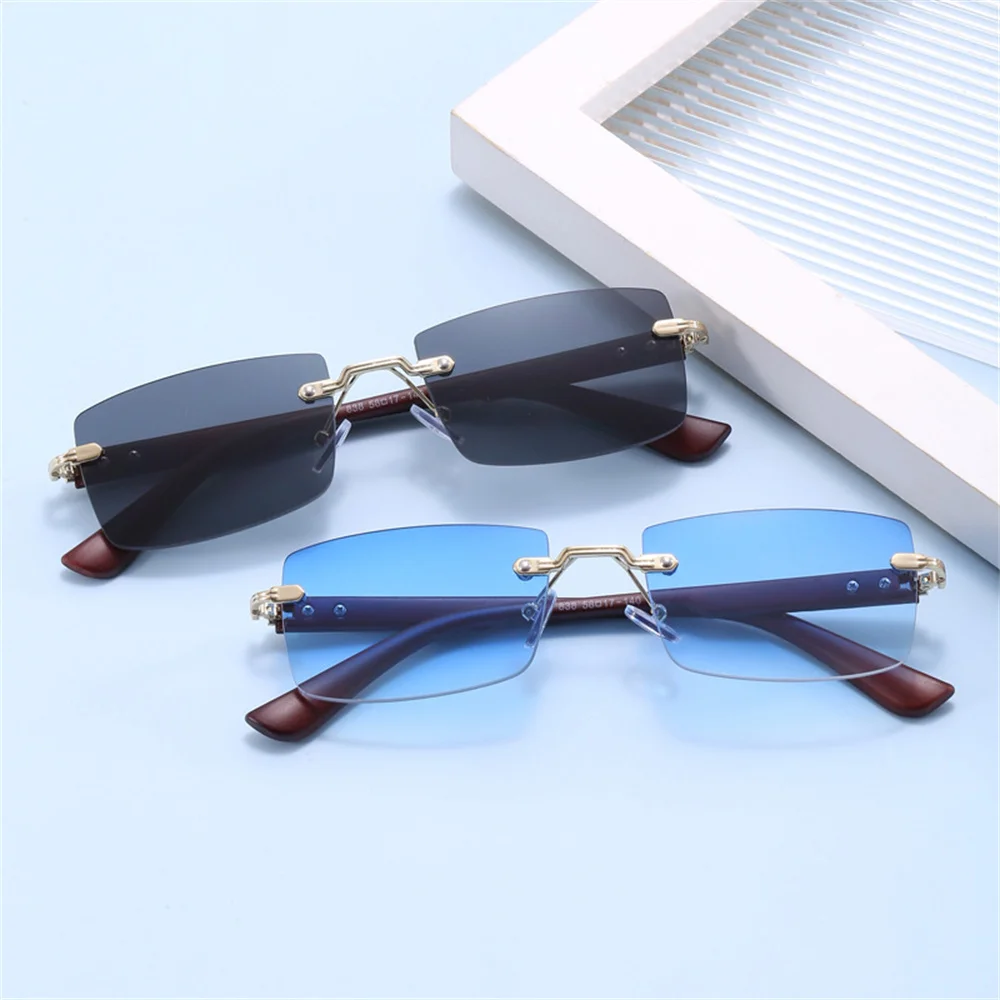 

Men Frameless Sunglasses Wooden Printed Leg Women Shades Small Square Sun Glasses For Female Male Outdoor Traveling Oculos 2024