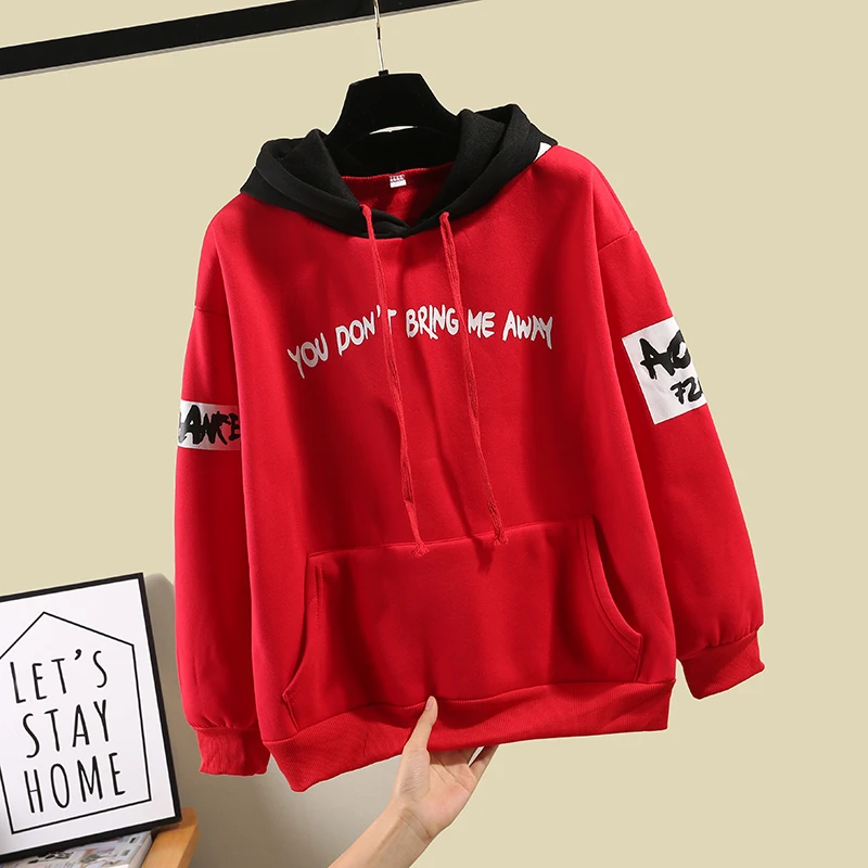 Women Print Letter Casual Loose Korean Fashion Hooded Sweatshirts 2024 Long Sleeve Hoodies Female Tracksuits Sportswear Pullover