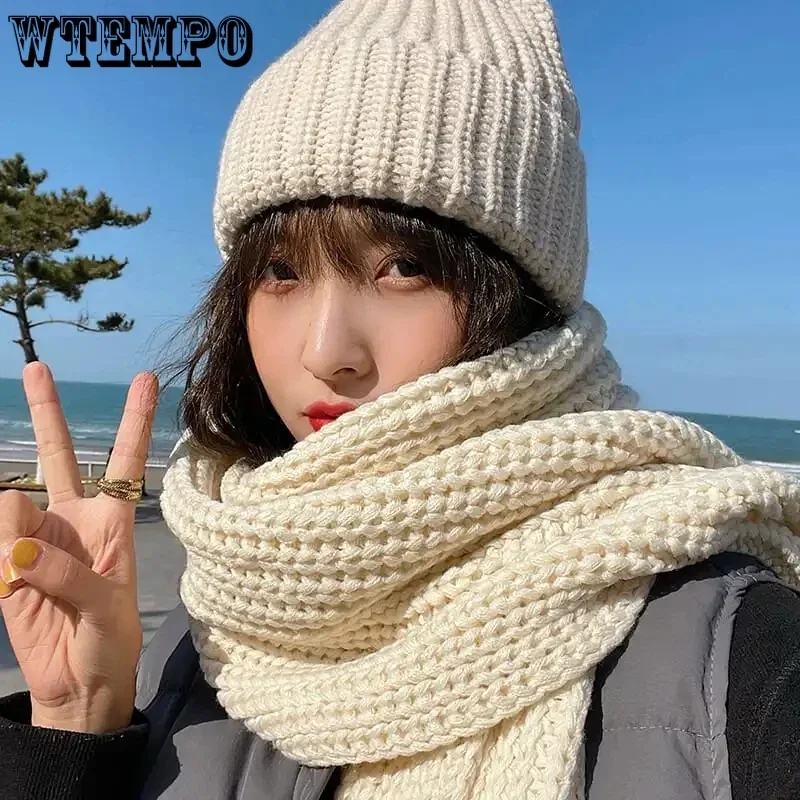 

Coarse Knit Scarf Warm Long Solid Handmade Woolen Neck Women's Commuting Preppy Style Korean Fashion Autumn Winter