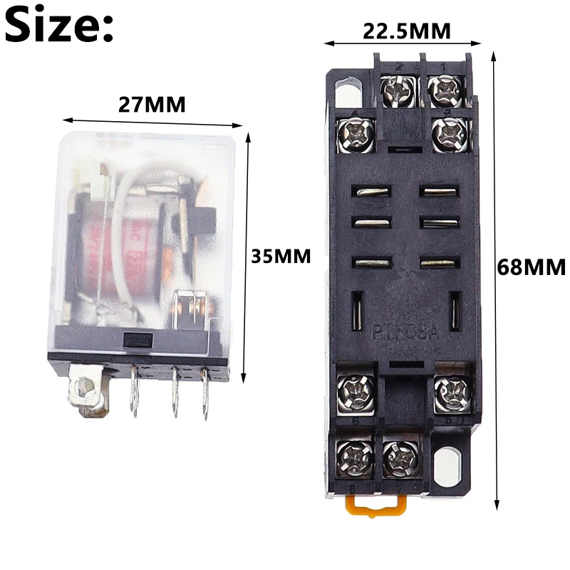 NVVVNX Relais 8-pins DPDT – 10A, Spoelspanning 1-380V AC/DC | Met Socket Voor Eenvoudige Installatie – Geschikt Voor Automatisering