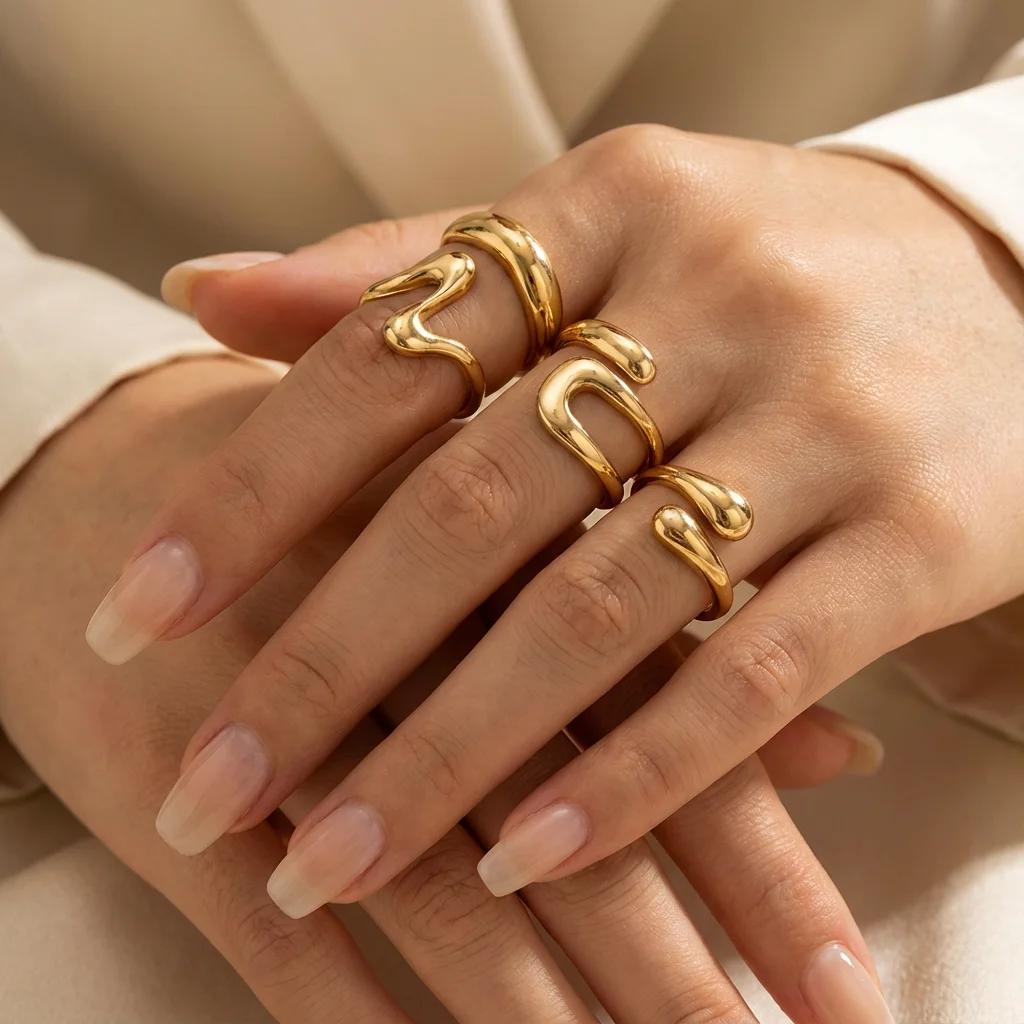 15-teiliges Set Trendige Silberfarbene Chunky Ringe für Frauen Unregelmäßige Geometrische Hohle Offene Ringe Set Fingergelenk-Schmuck Party-Geschenk – Detail 1