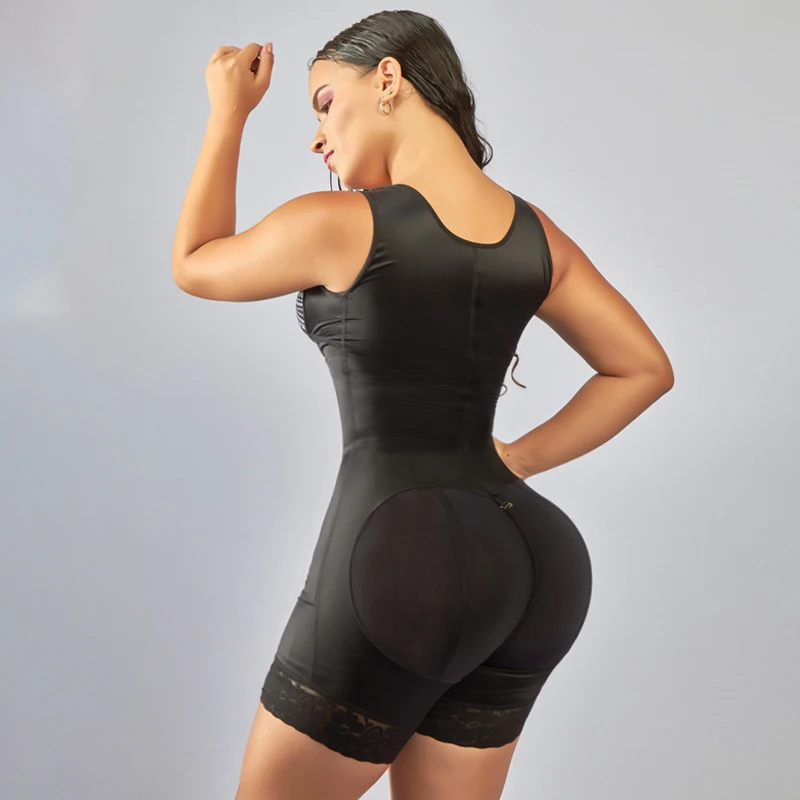 

3 Rows of Hooks Bodysuit for Women Tummy Control Shapewear Black Lace Hip Enhancer Postpartum Stomach Shaper Underwear