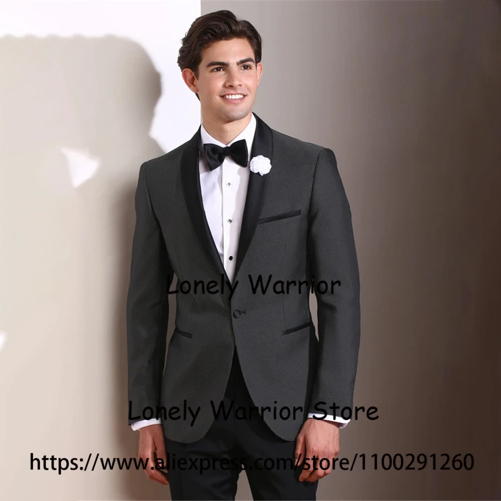 

Fashion Dark Gray Mens Suit Shawl Lapel Wedding Groom Tuxedo Formal Banquet Blazer Slim Fit 2 Piece Terno Masculino Jacket Pants