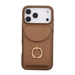 Premium Wallet Case with Card Holder, 360° Ring Kickstand, and Durable Shockproof Protective Bumper - iPhone Air (Brown)