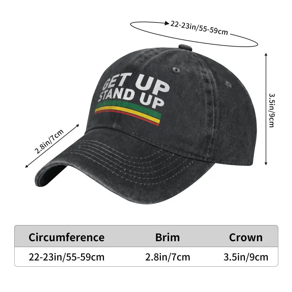 Get Up Stand Up Reggae Rasta Baseball Cap Vintage Distressed Denim Washed Bob Marley Snapback Hat Unisex Adjustable Fit Cap
