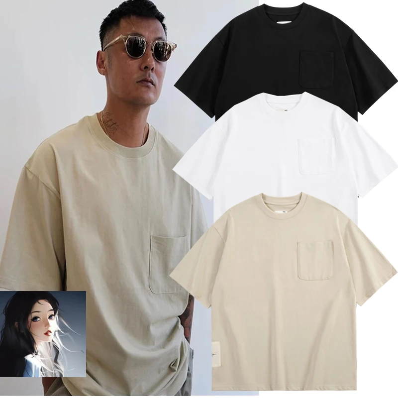 

Pockets Short Sleeve MADNESS MDNS Solid Color T Shirt Men Women Black Khaki White Best Quality Daily Loose T-shirt Tops Japan