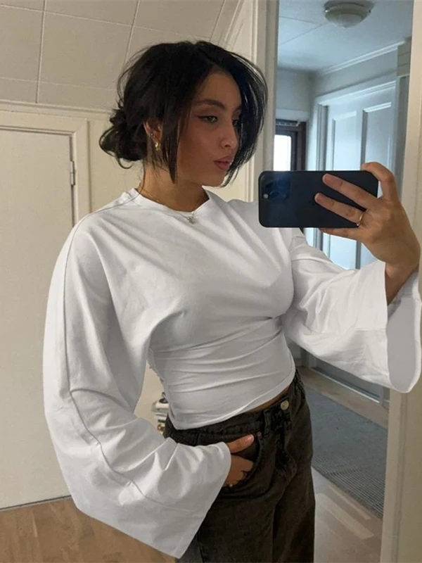 Faionable Loose Long Sve Women's T-irt Casual Pullover Top High Waist round Ne Tee Moisture ng Sweat Absorbent