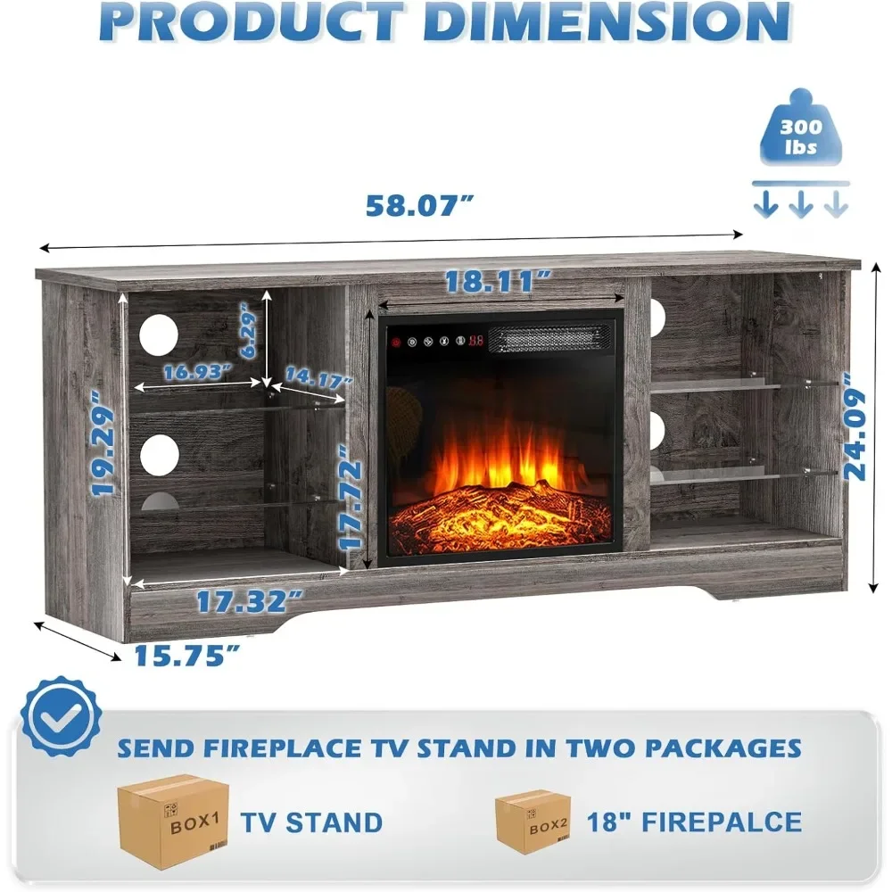 Fireplace TV Stand with Fireplace, Modern Entertainment Center for TVs up to 58 inch, Media TV Console  Farmhouse TV Stand 2