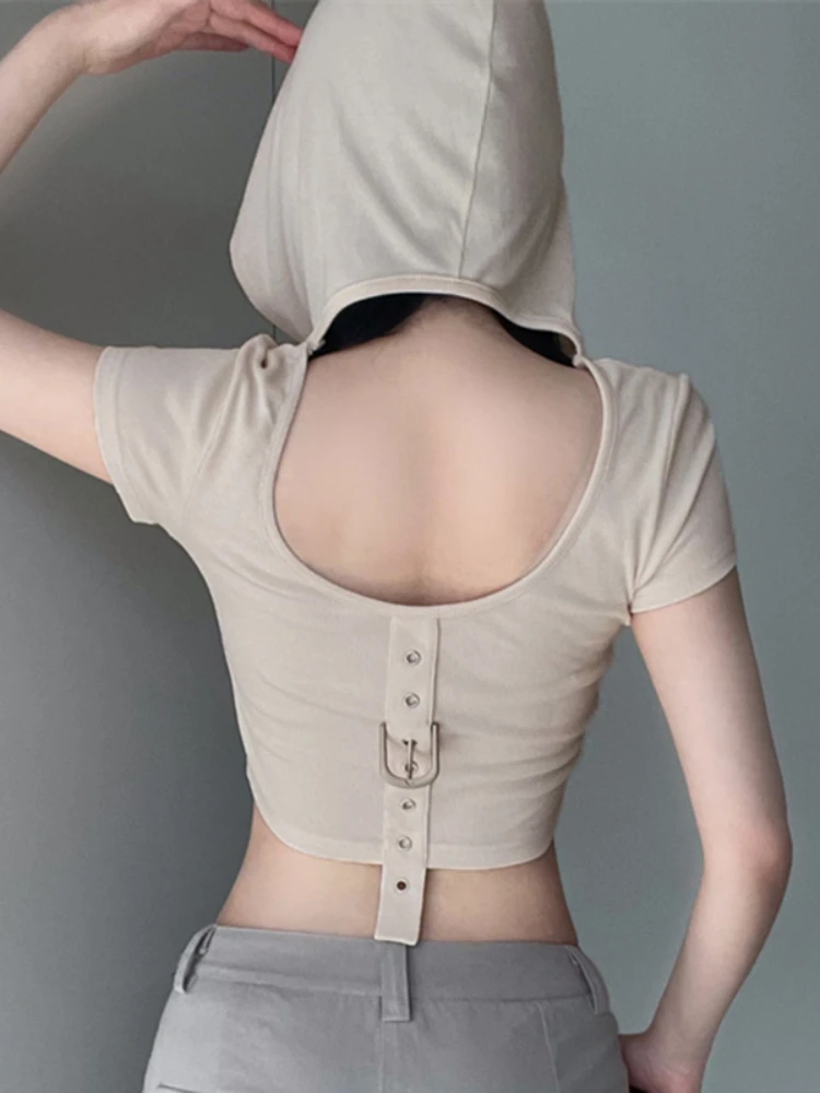 

Y2k Tee Shirt Backless Femme Korean Clothing Casual Woman T-Shirts O-neck Summer Outfits for Women 2023 Hat Fashion Clothes