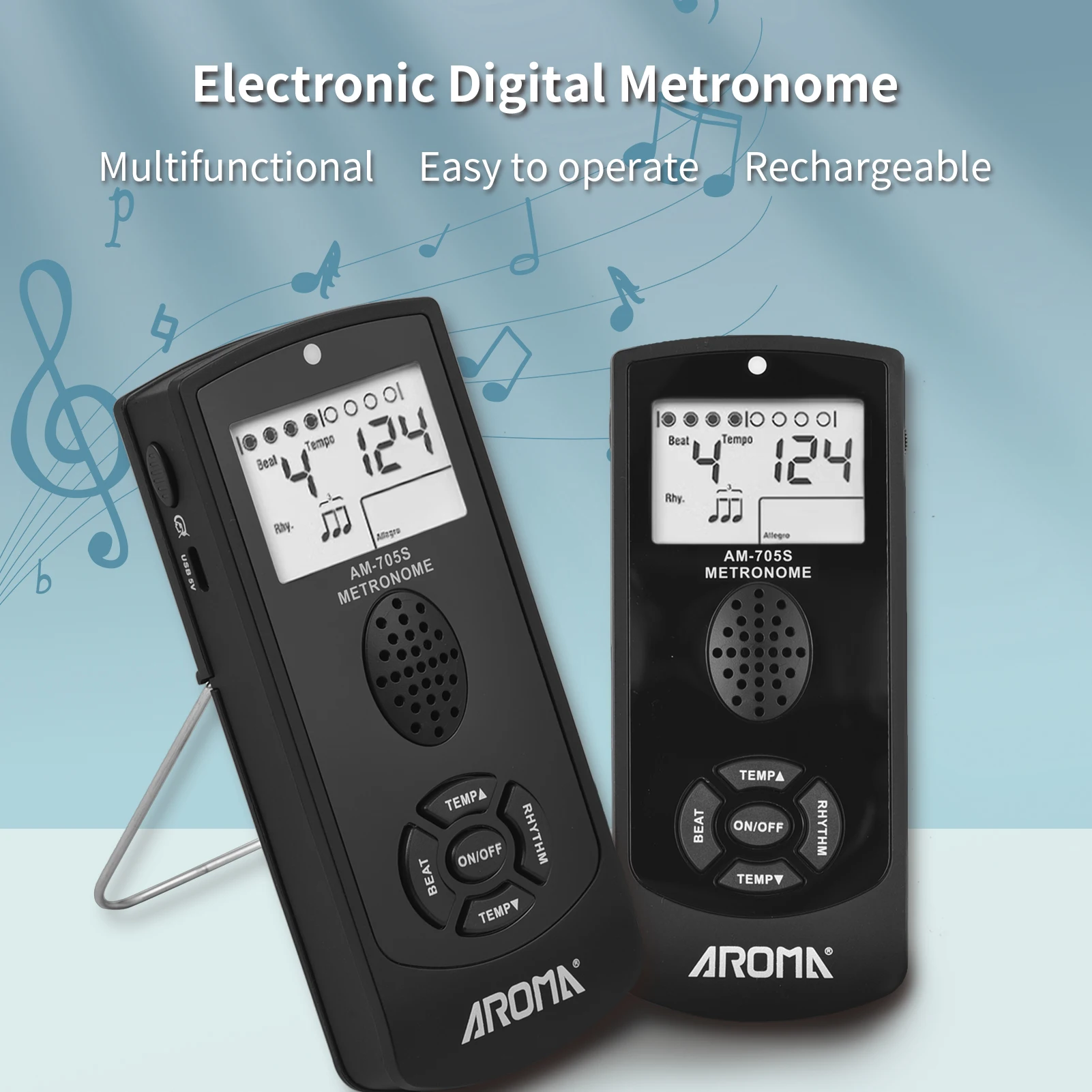 

AROMA Electronic Digital Metronome with 2.2-inch LCD Universal Electronic Metronome with Volume Tempo Control for Guitar Drum