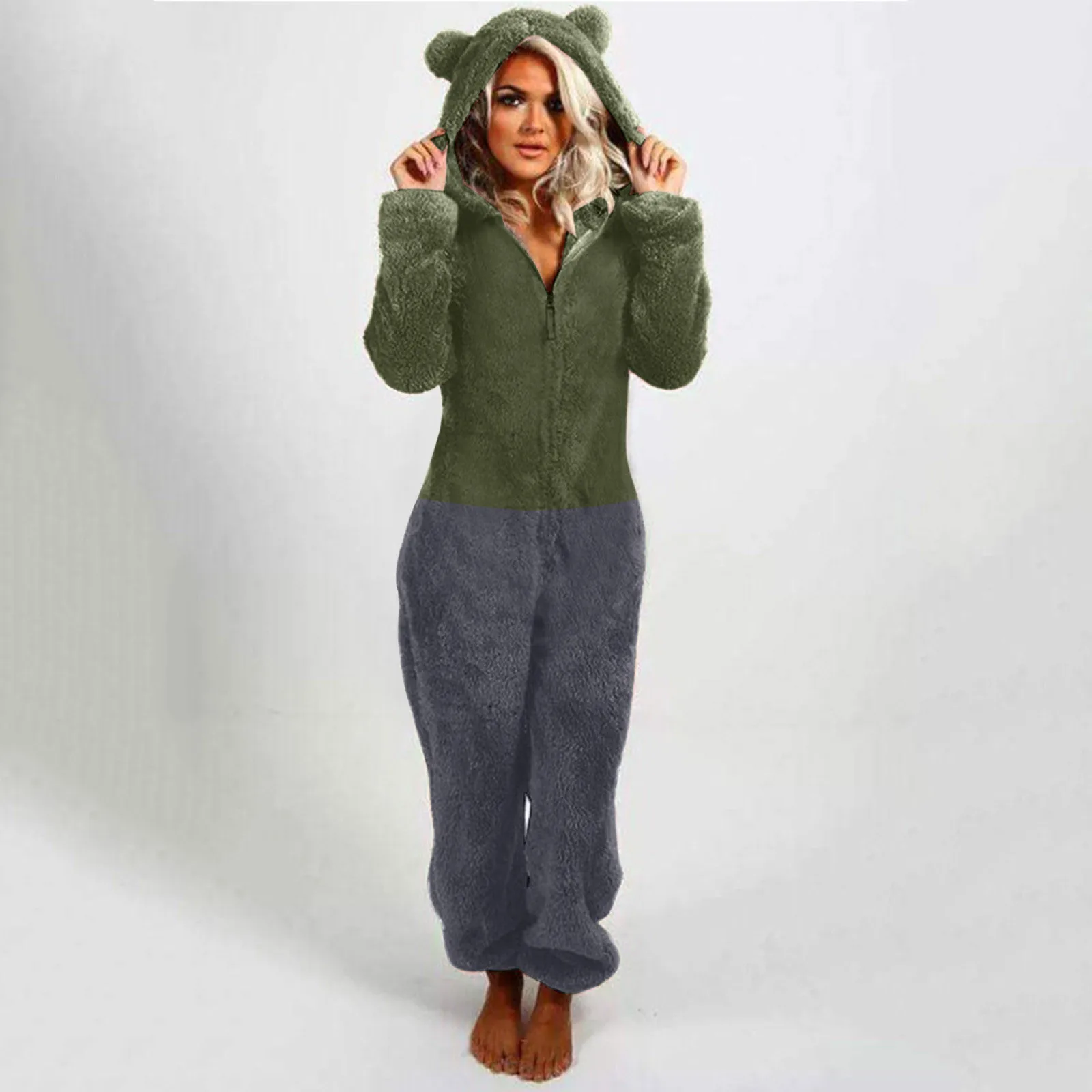 

5XL пушистые флисовые комбинезоны, пижамы, зимний теплый женский комбинезон, одежда для сна, комбинезон, размера плюс, разноцветный капюшон, флис, пижамы-комбинезоны