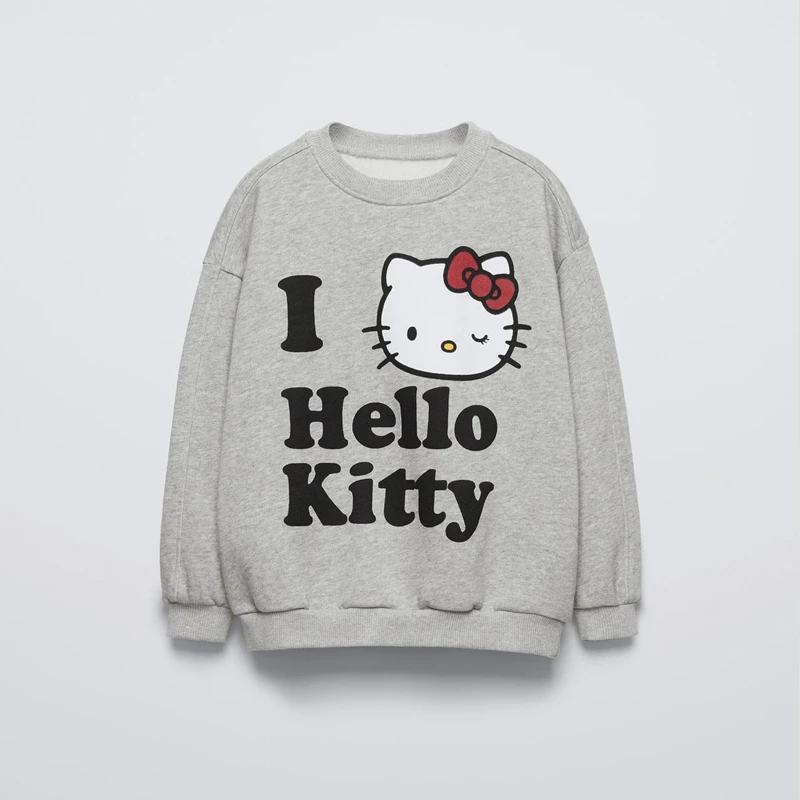 Hello Kitty Baby Girls Sweatshirt Tops Spring New Style Fashion Children's Clothes Loose Casual Hoodie Crewneck Kids Girl Tops 2