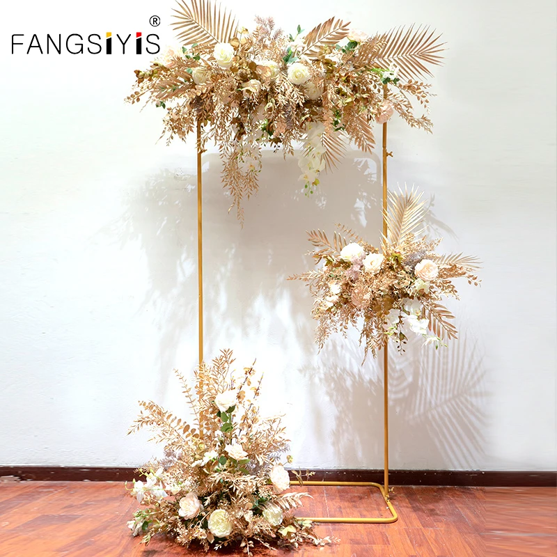 

Rose Gold Leaves Wedding Scene Decor Florals Arrangement Artificial Flowers Row Flower Ball Party Stage display window Props