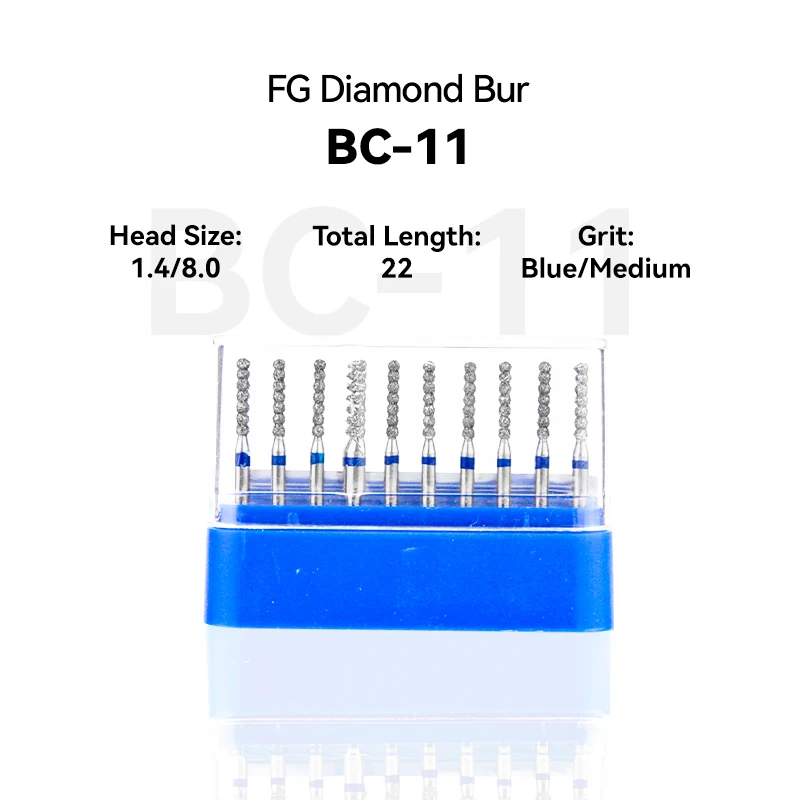 

10pcs Dental Clinic Products BC-11 115-014M Diamond Bur FG High Speed 1.4/8.0 22.0mm Blue Medium Intra-oral Tools Material