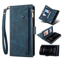 Crossbody Leather Zipper Wallet Card Phone Case with Lanyard and RFID Protection for Moto G60S (Dark Cyan)