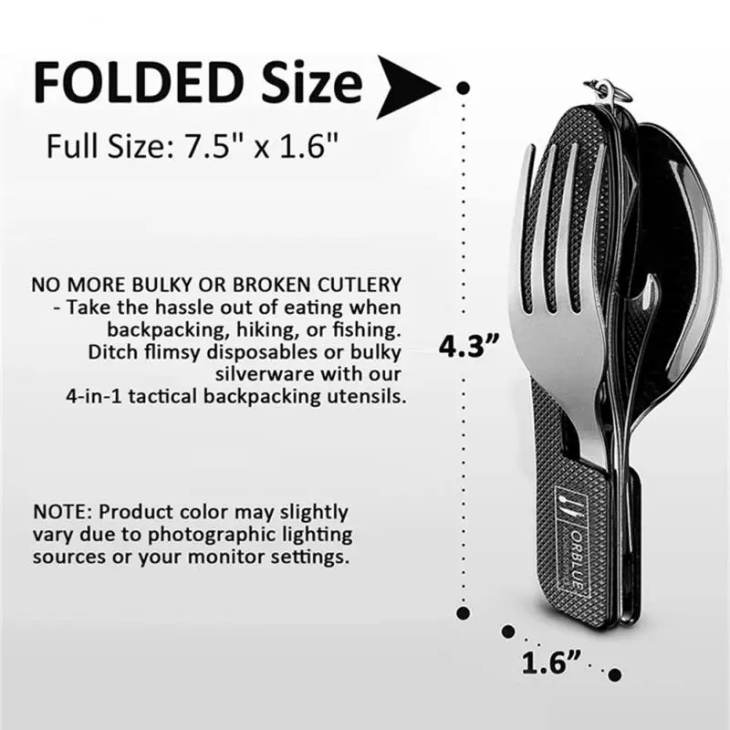 Camping Cutlery Set Stainless Steel 4-In-1 Foldable Tablespoon Set Spoon Knife Fork Bottle Opener Folding Pocket Kits Outdoor Camping Tableware Set