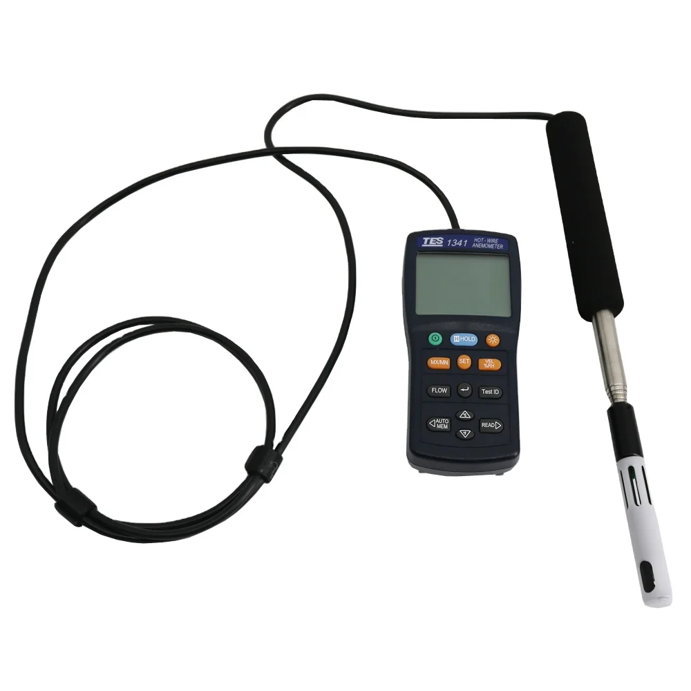 

TES-1341 измеритель скорости воздуха, анемометр с горячим проводом с USB программным обеспечением, тестер объема потока от 0,1 до 30,0 м/с
