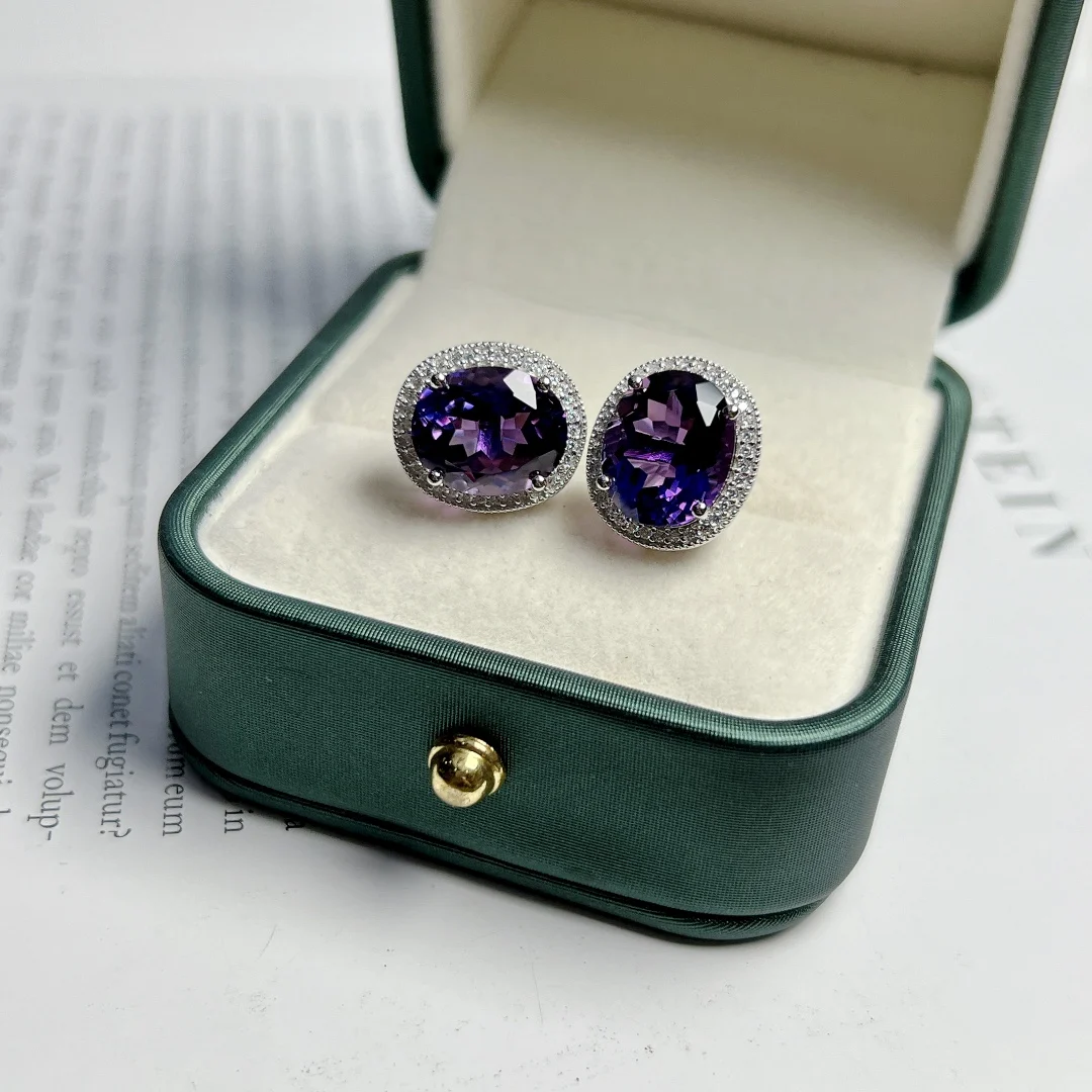 

HT2024 Fine Jewelry Solid 925 Sterling Silver Natural Purple Citrine Amethyst Gemstones Earrings for Women Fine Presents