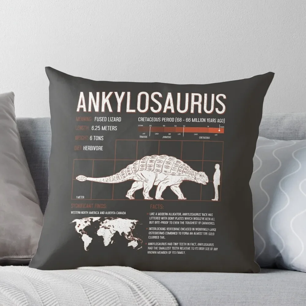 

Ankylosaurus Dinosaur Facts Mens Womens Kids Science Throw Pillow Pillowcase Decorative Sofa Cushions Room decorating items