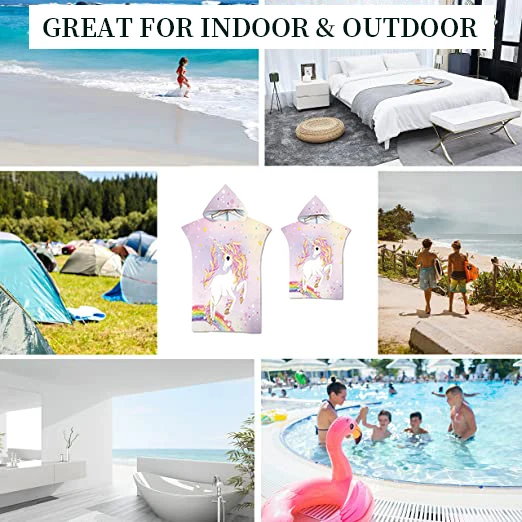 Cute Unicorn Bath Towel Microfiber Hooded Beach Children's Cloak Towel Absorbent Quick-drying Swim Bathroom Poncho Cape