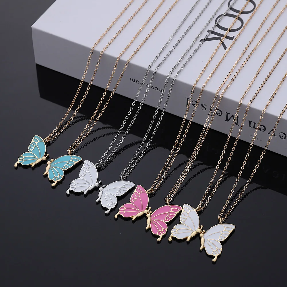 

2pcs/Lot Butterfly Necklaces For Mother Daughter Sister Gold Chain Color Pandents Fashion Friendship Special Jewelry