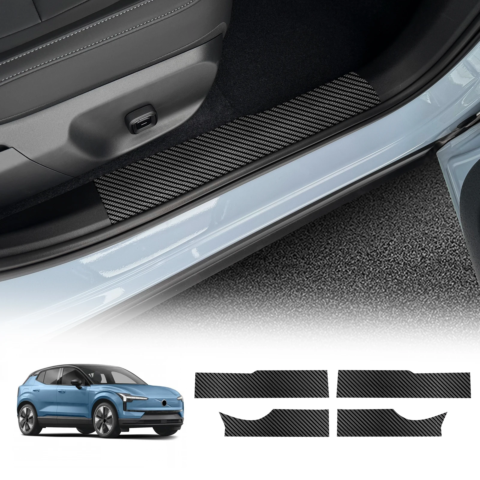 4 Stuks Auto Dorpelbeschermers Voor Volvo EX30 2023 2024, Roestvrijstalen Auto Dorpelstrips Dorpelplaten Auto-accessoires,B