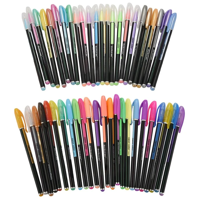 AS ZUIXUAN 48 Pcs Color Gel Neon color Pen Set Coloring Book Ink Pens  Drawing Painting Craft Art Neon