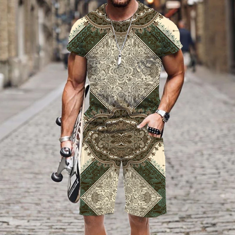 

Men's T-shirt Shorts Set Outfit O Neck Beach Summer Casual Short Sleeve Hip-hop Tops Spring Autumn Harajuku Fashion Hot Funny