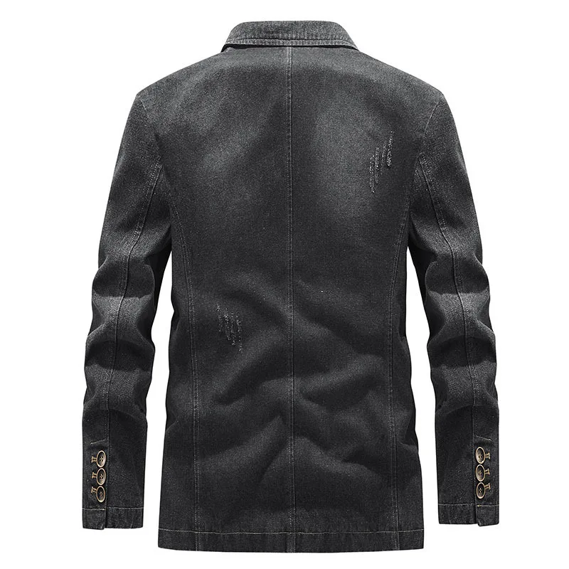 Men's New, Handsome Denim Double Buckle blazer, Youth Fashion Autumn, Business Casual Denim blazers