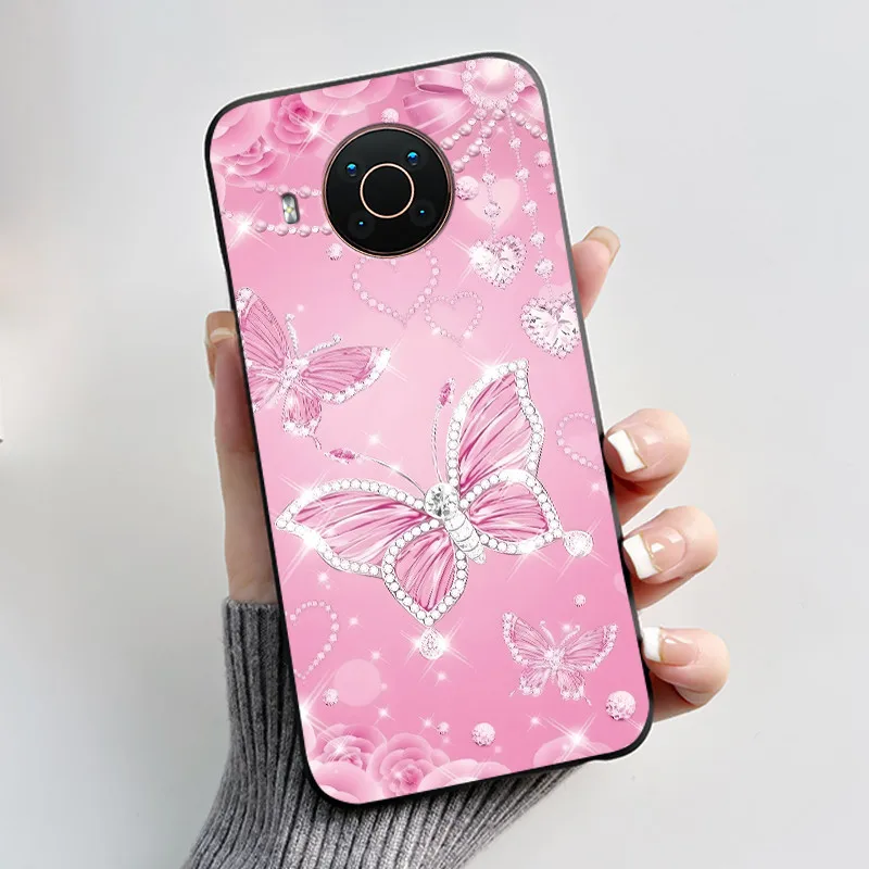 Floral Cartoon Design Soft Silicone Black Phone Case