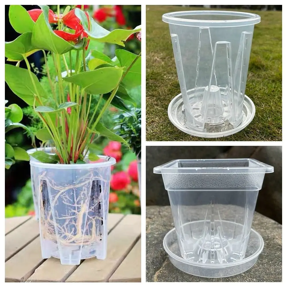 Clear Flower Pot Planter Cactus 10cm/12cm/14cm/16cm Durable PP Transparent Flower Pot Orchid With Holes For Home Office Desk