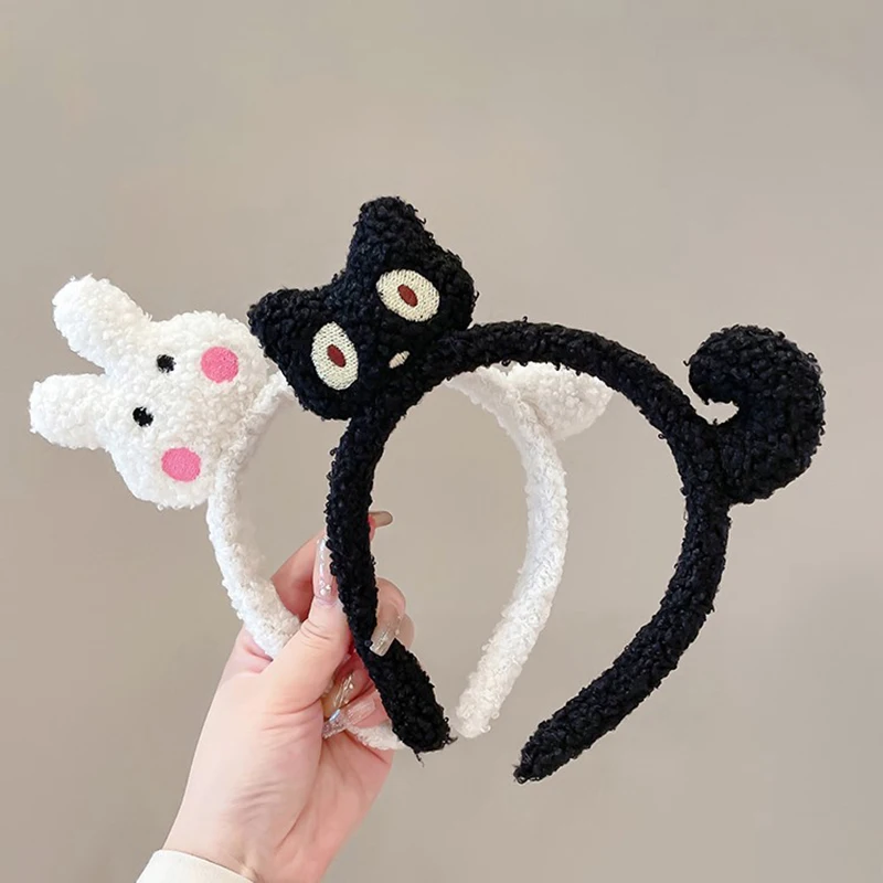 

New Cute Plush Black Cat White Rabbit Hair Hoop Girls Autumn And Winter Headwear Cartoon Headbands Hair Accessories Ornaments