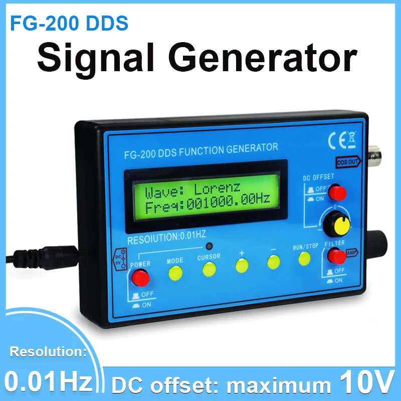 Signal Generator FG-200 DDS Function 0.01Hz-500KHz Adjustable Sine+Square+Triangle+Sawtooth