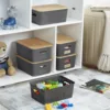 Small Plastic Storage Bins w/ Bamboo Lids 5.2qt Stackable Box Basket Decorative for Organizing Desktop Closet Office of 6 packs 4