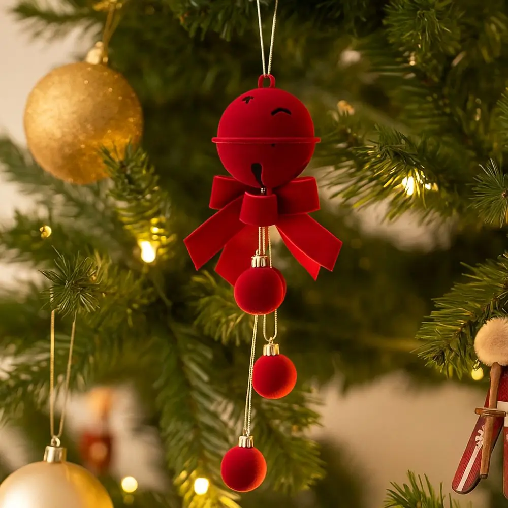 Flocked Christmas Bell Ornament Nordic Style Delicate Christmas Hanging Ornaments Handcrafted Christmas Tree Decoration
