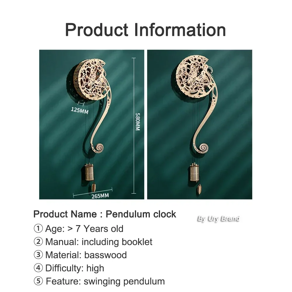 URY DIY 3D 나무 퍼즐 올빼미 벽시계 기계 모델 빌딩 복고풍 스타일 진자 조립 홈 인테리어 어린이 선물 용품