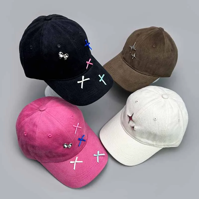 

Doji Bow Label Sanding Baseball Hats New Men Women Breathable Sunshade Versatile Personal Snapback Cap Fashion Retro Sweet ins