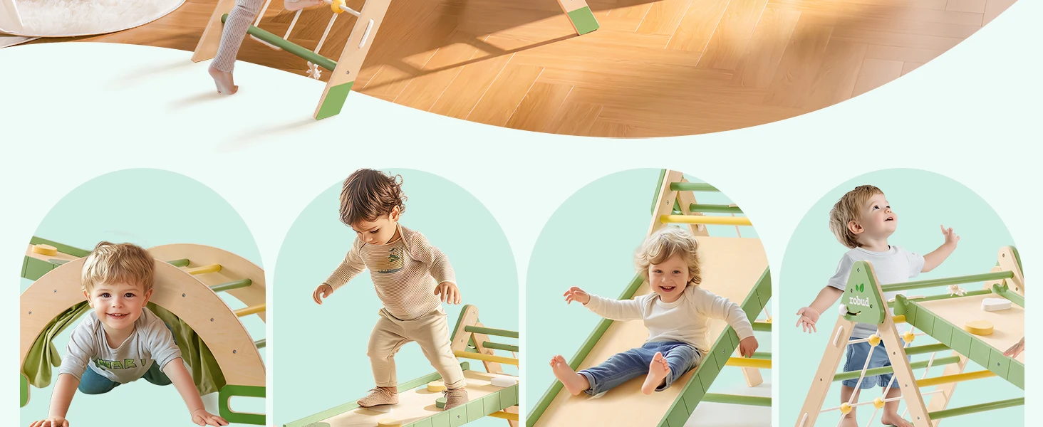 7-in-1 Foldable Wooden Climbing Set for Toddlers