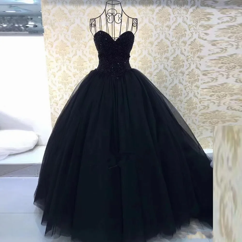 

Black Ball Gown Quinceanera Dresses 15 Party Bling Bling Bodice Sexy Sweetheart Tulle Cinderella Birthday Gowns