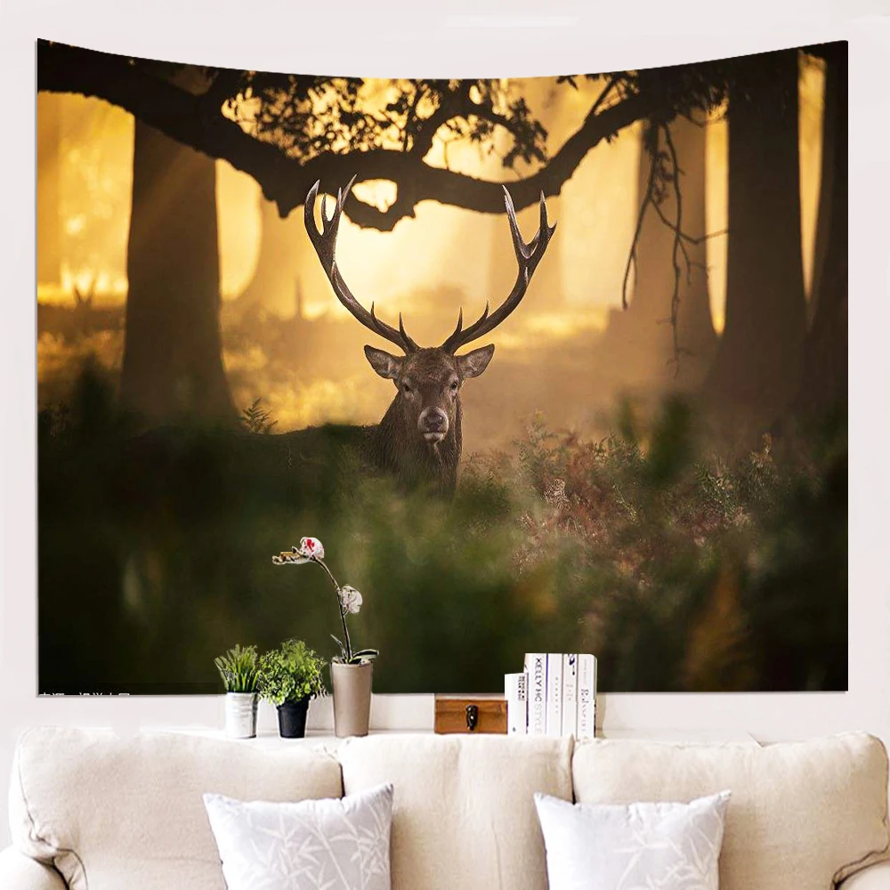 

Wild Animal Forest Tapestry Tropical Jungle Deer Mountain Natural Landscape Wall Hanging Tapestries Bedroom Living Room Decor