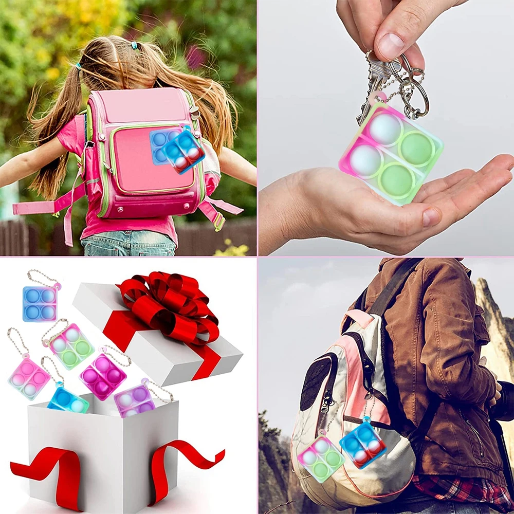 10-50PCS Mini Keychain Fidget Toy Bulk Push Stress Relief Square Key Ring Party Favors Office Desk Toy for Kids Adults