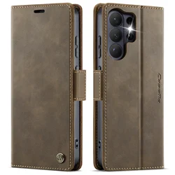 Vintage - Style Magnetic PU Leather Wallet Phone Case with Shockproof Card Holder Pocket Cover - Galaxy S26 Plus (Coffee)