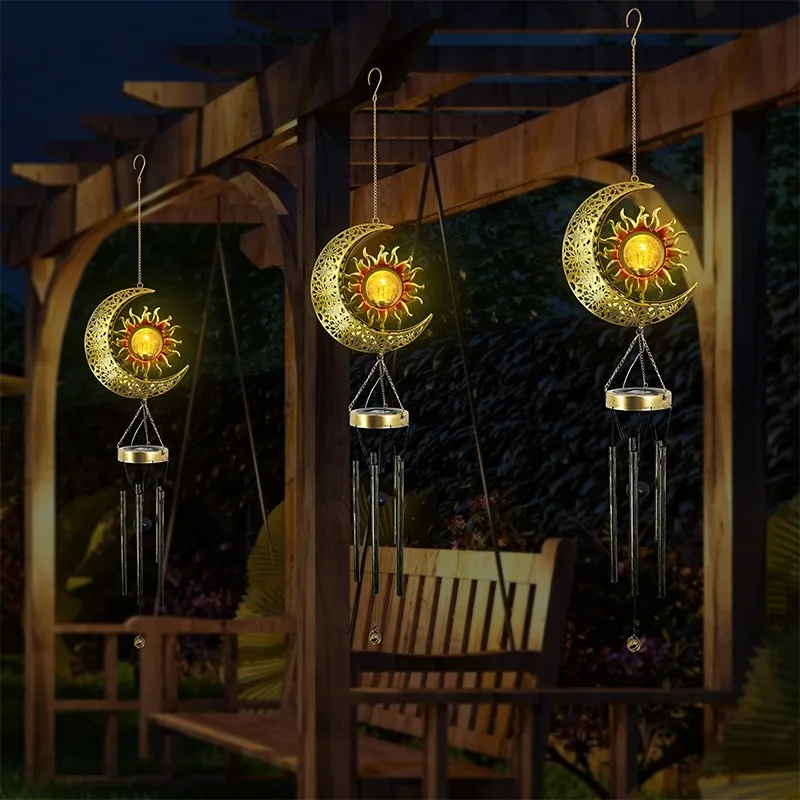 3Pcs New Solar Moon Wind Chime Lights Outdoor Landscape Iron Hanging Light Moon LED Garden Lawn Christmas Party Decoration Lamps sugon t26 estacion soldadura función de calentamiento temporal kit de soldador 3pcs iron tips 80w poder estacion soldadura