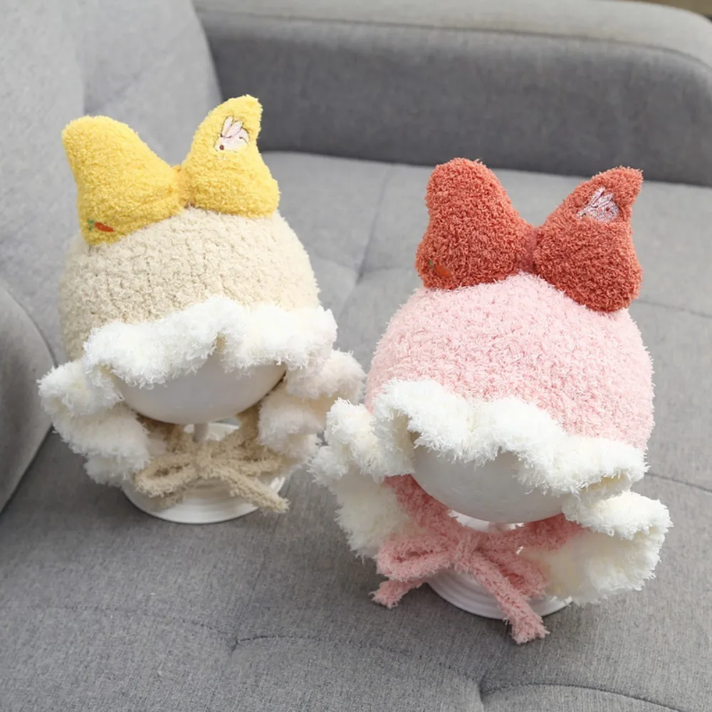 

Soft and Skin Friendly Baby Hat Plush Windproof Autumn Winter Soft Plush Girls Bonnet Warm Breathable Warm Knitted Cap