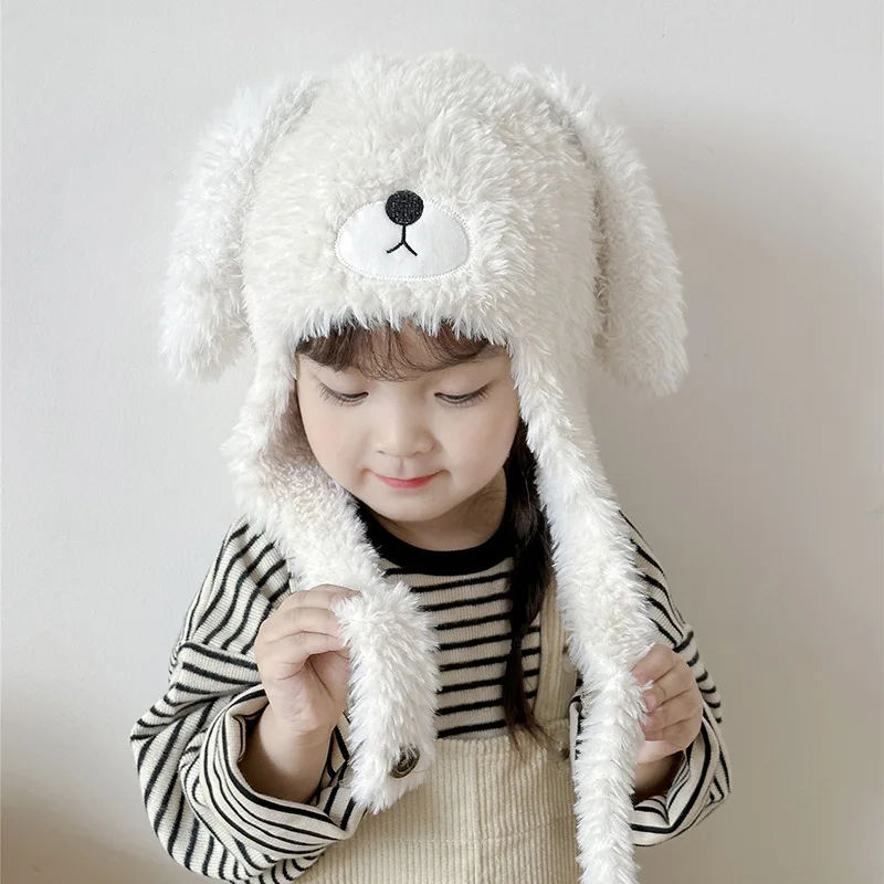 Long Ear Cartoon Baby Hat Winter Girls Ear Protection Plush Cap Kids Knitted Hood Hat Boy Warm Beanie Hat Hooded Scarf Earflap women winter crochet knit hood for infinity scarf outdoor windproof warm long shawl wrap solid color earflap hat neck dropship