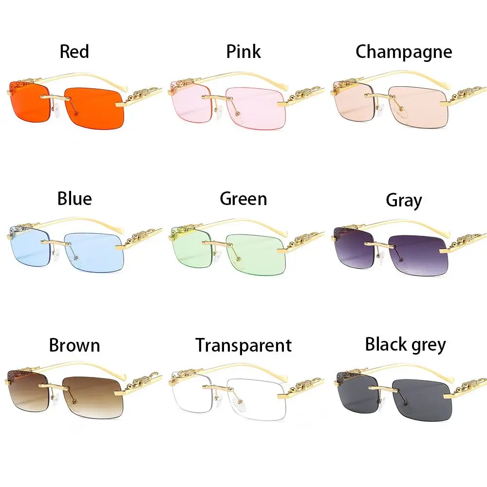Randlose Quadratische Sonnenbrille für Damen und Herren Luxusmarken-Designer Beliebte Reise- und Fahrbrille mit Metallkopf im Leopardenmuster Sonnenschutz-Eyewear – Detail 6