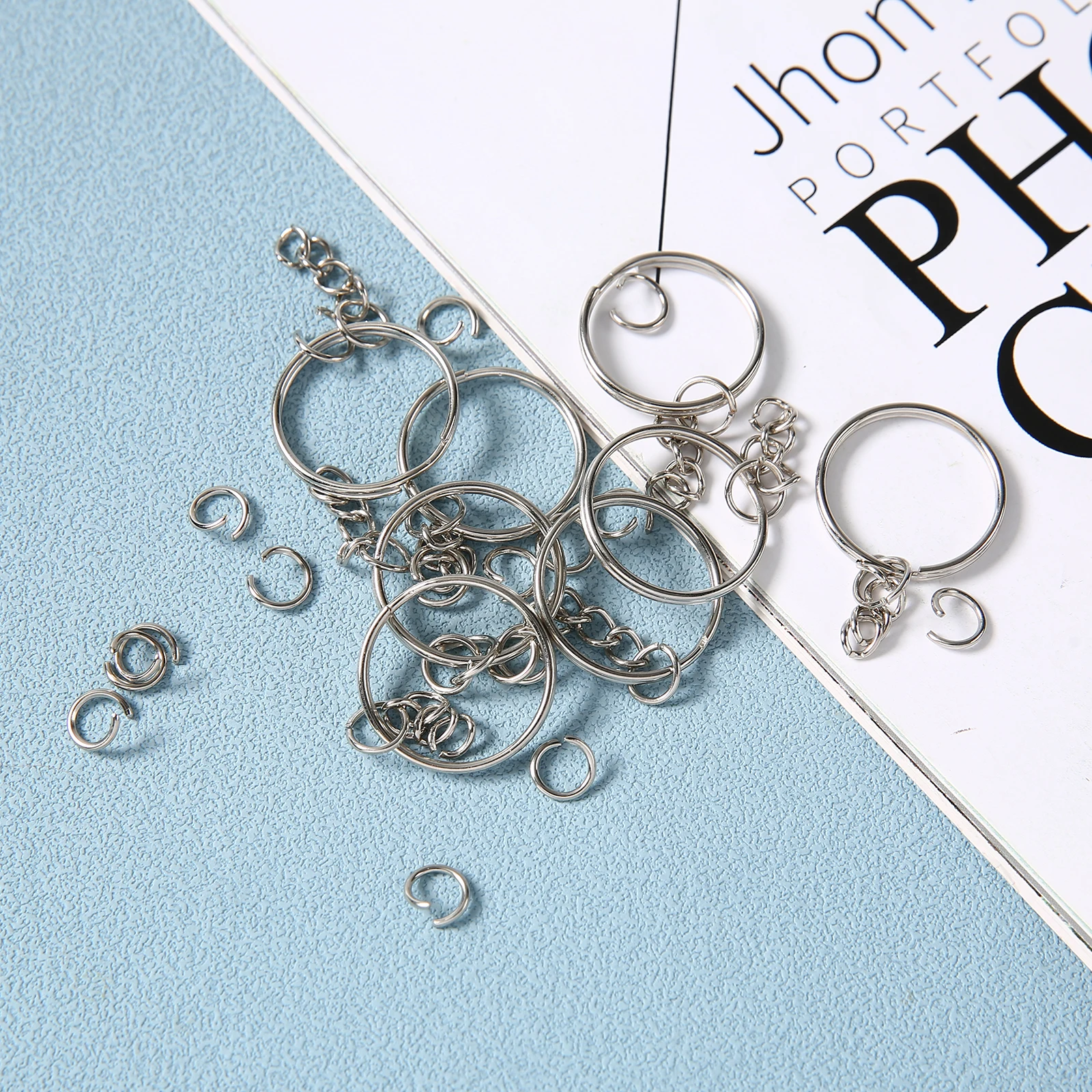 Silver Metal Key Chain Rings with Open Jump Ring and Connector - 25mm DIY Jewelry Accessories