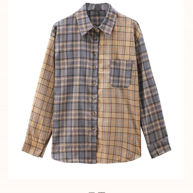 Fashion Lapel Button Pockets Folds Spliced Plaid Shirts Women's Clothing 2023 Autumn Winter Loose Commuter Tops Casual Blouses