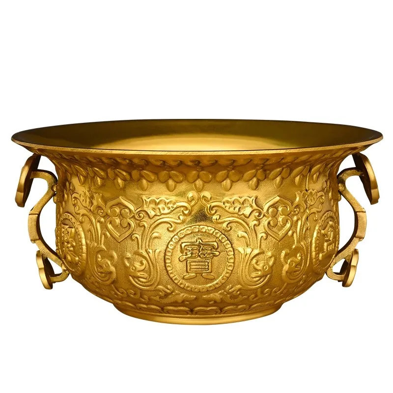Phoenix Design Brass Treasure Bowl, Money Bank Coin Box for Wealth Luck, Ruyi Ears Feng Shui Home Office Decor, Abundance Gift